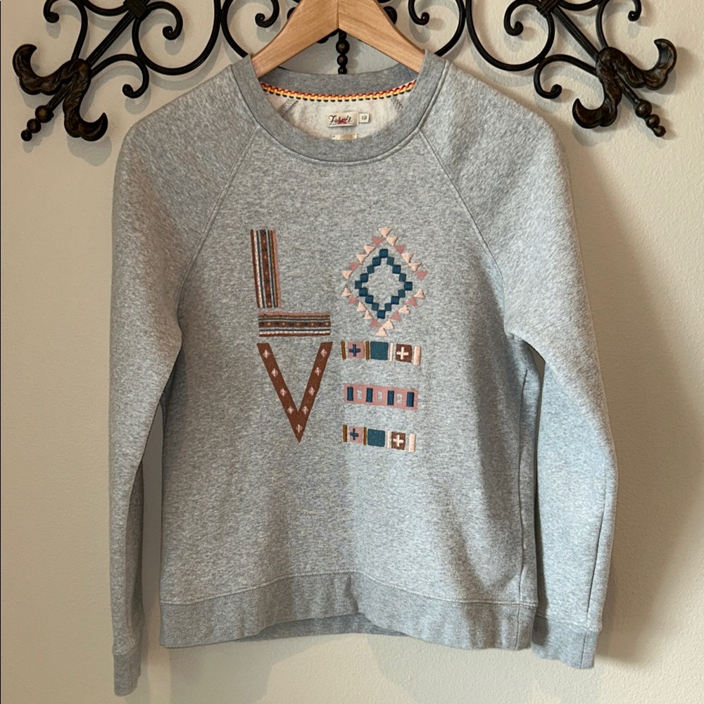FAHERTY X B.YELLOWTAIL "LOVE" EMBROIDERED SWEATSHIRT SIZE SMALL